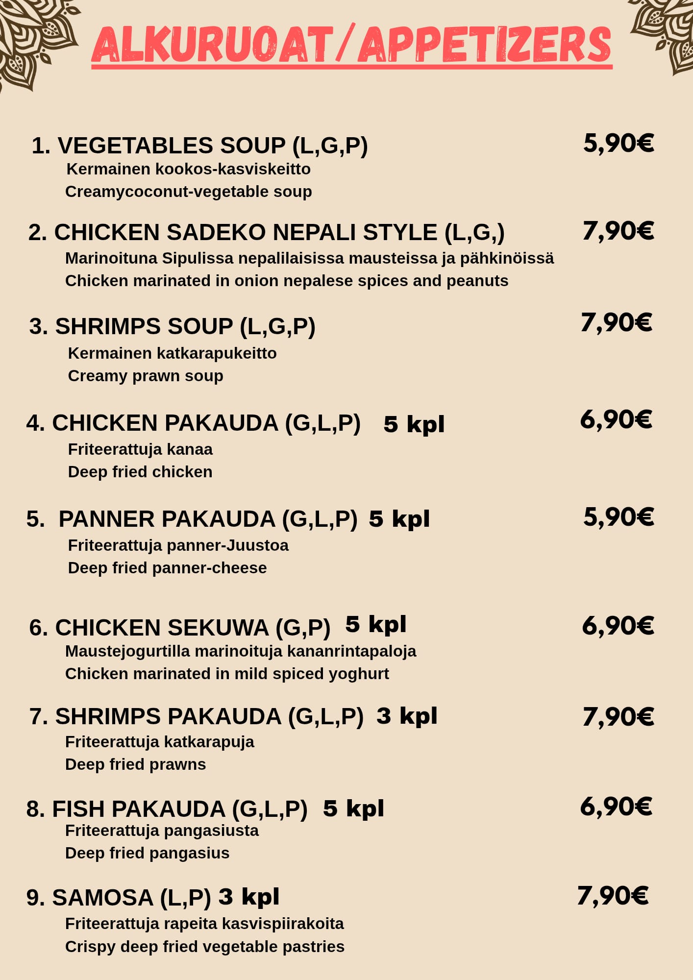 Ravintola Halesi menu page 1